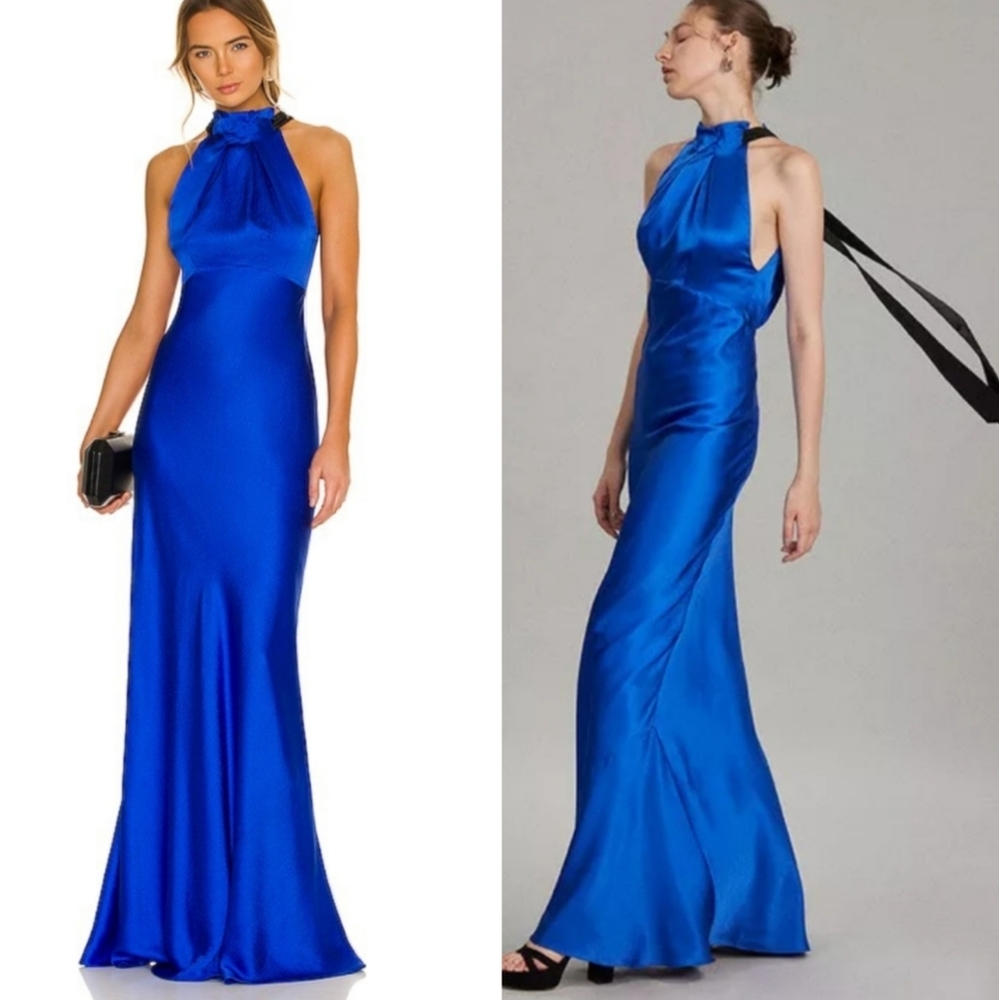 NEW SALONI Michelle Dress hammered silk blue US size 6
